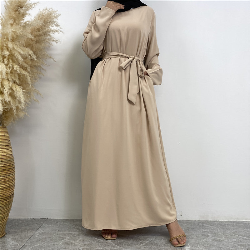 Women's Lace Up Pocket Muslim Dress | Beautiful Abaya With Full Sleeves & Hip Robe for Fitting - Faizan Trendy Shop - Discover Unique Trends