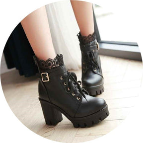 For Women, Lace-up Martens Boots With High Heels And Thick Heels Faizan Cart