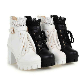 For Women, Lace-up Martens Boots With High Heels And Thick Heels Faizan Cart