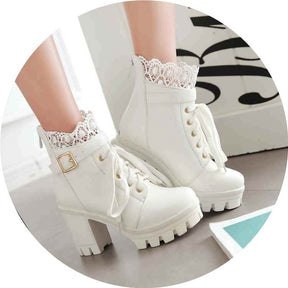 For Women, Lace-up Martens Boots With High Heels And Thick Heels Faizan Cart