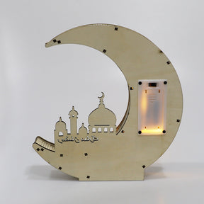 Wooden Eid Mubarak Mirror Golden Moon Castle Hollow Letters with LED Lights Crafts Faizan Cart