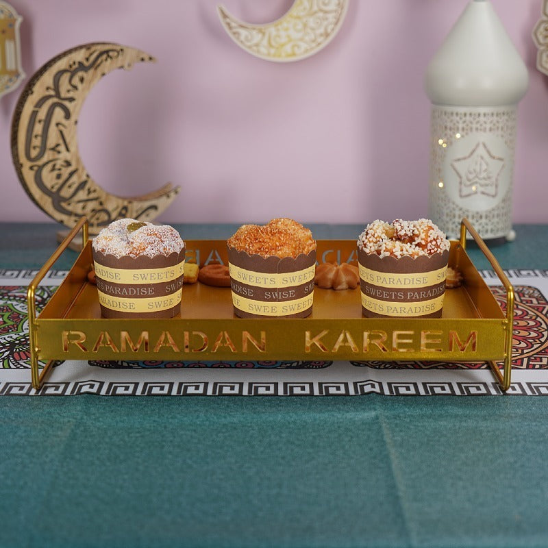 Iron Golden Tray Dessert Stand Decorative Ornament For Ramadan Festival Faizan Cart