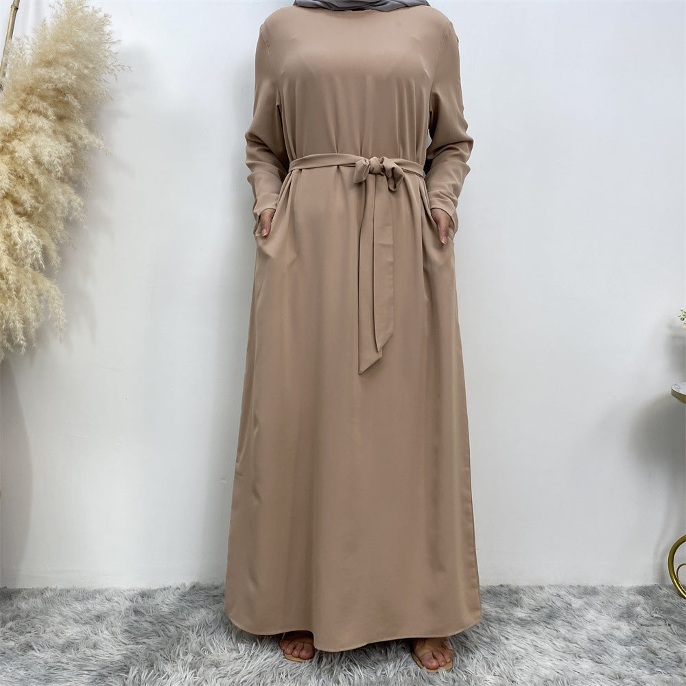 Women's Lace Up Pocket Muslim Dress | Beautiful Abaya With Full Sleeves & Hip Robe for Fitting - Faizan Trendy Shop - Discover Unique Trends