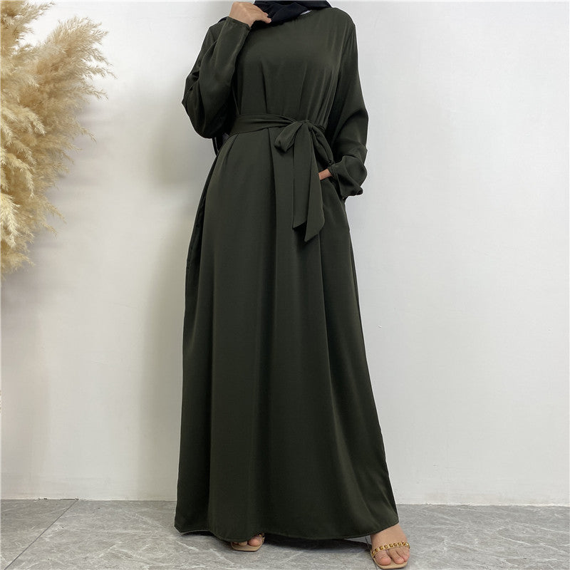 Women's Lace Up Pocket Muslim Dress | Beautiful Abaya With Full Sleeves & Hip Robe for Fitting - Faizan Trendy Shop - Discover Unique Trends