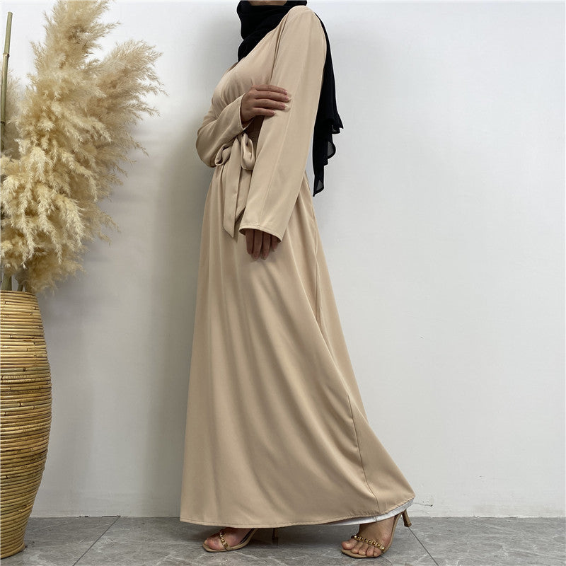 Women's Lace Up Pocket Muslim Dress | Beautiful Abaya With Full Sleeves & Hip Robe for Fitting - Faizan Trendy Shop - Discover Unique Trends