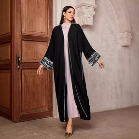 Women's Embroidery Abaya with White Designing Muslim Fashion Cardigan - Faizan Trendy Shop - Discover Unique Trends