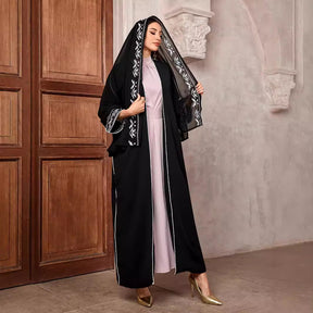 Women's Embroidery Abaya with White Designing Muslim Fashion Cardigan - Faizan Trendy Shop - Discover Unique Trends