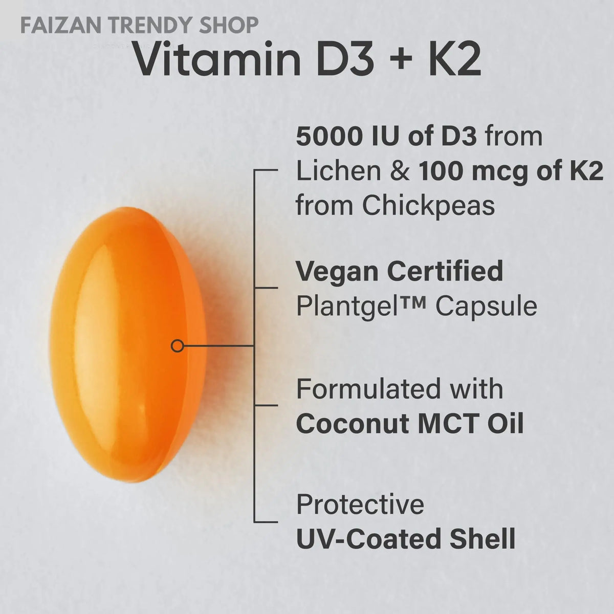 Vitamin D3 K2 With Coconut Oil  Plant Based Vitamin K2 MK7  Vegan D3 5000iu Health & Beauty