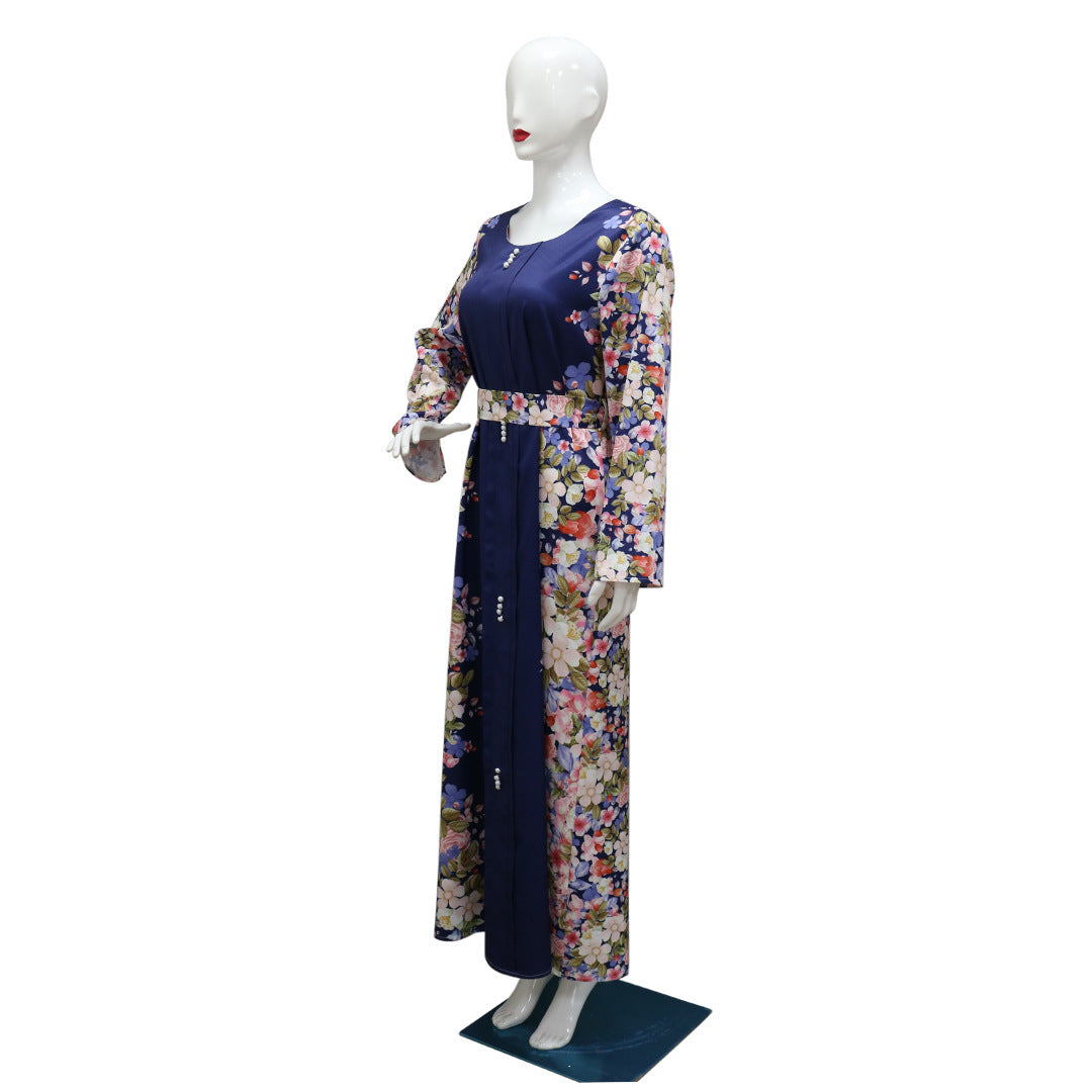 Beautiful Blue Colour Abaya Dress with Colorful Print Abaya Design Q2