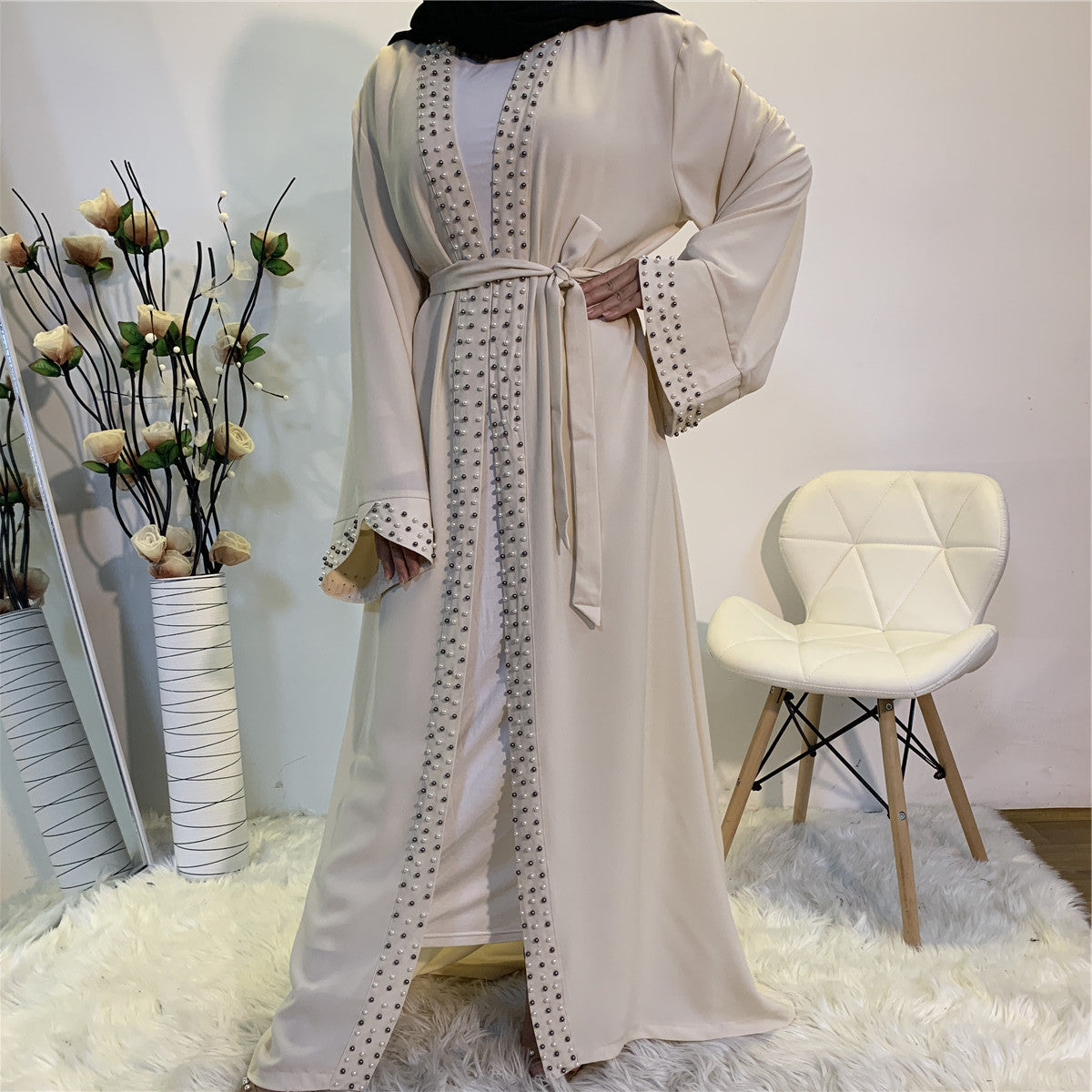 Beaded Muslim Lace Up Cardigan Robe women's - Faizan Trendy Shop - Discover Unique Trends