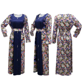 Beautiful Blue Colour Abaya Dress with Colorful Print Abaya Design Q2