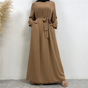 Women's Lace Up Pocket Muslim Dress | Beautiful Abaya With Full Sleeves & Hip Robe for Fitting - Faizan Trendy Shop - Discover Unique Trends