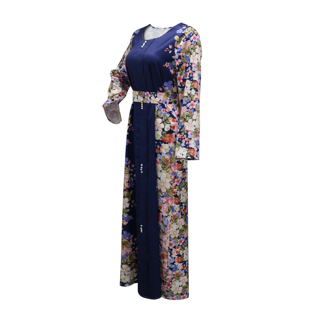 Beautiful Blue Colour Abaya Dress with Colorful Print Abaya Design Q2